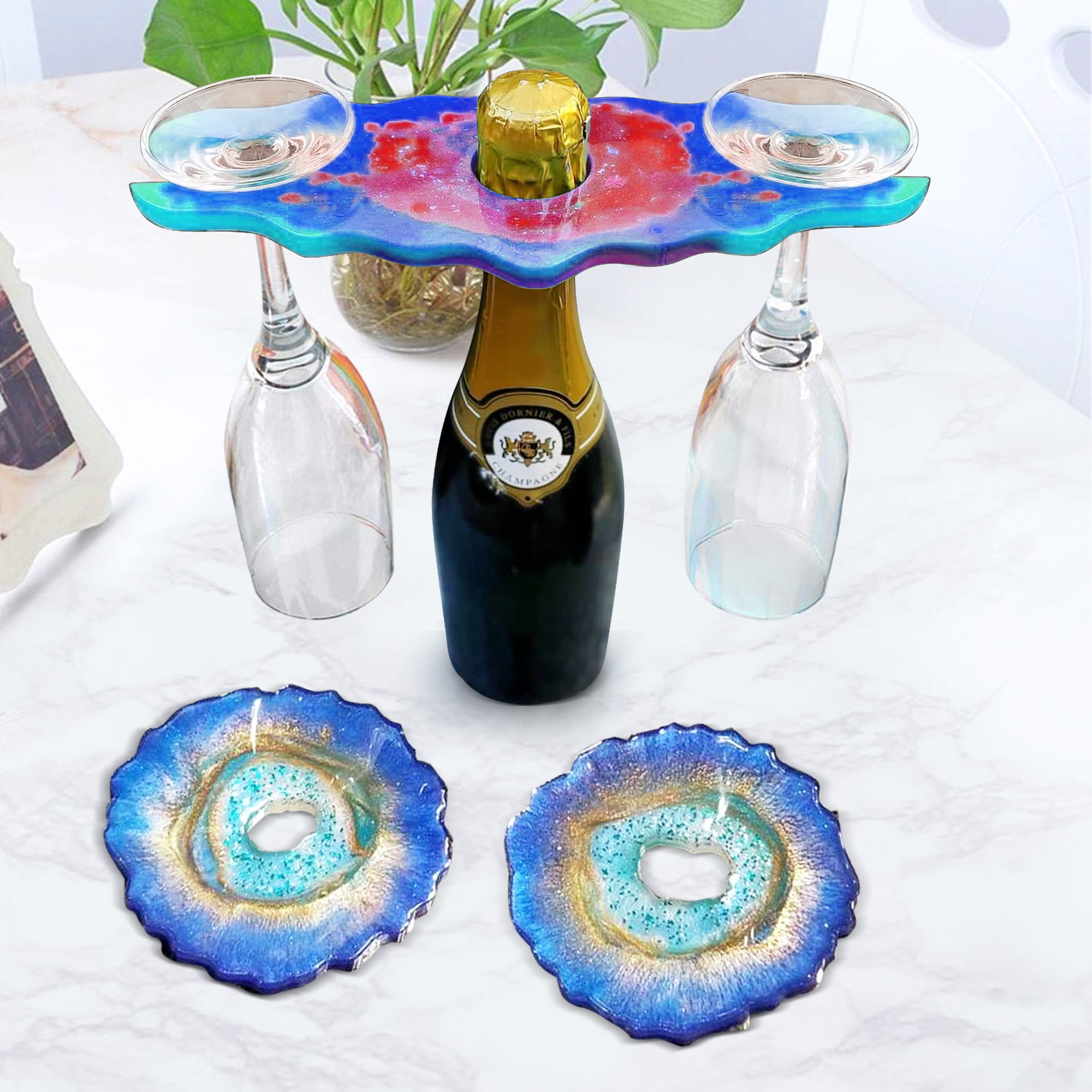 Bowl Mat Making Faux Agate Slices IHUIXINHE 1 Pcs Wine Rack Silicone Epoxy Resin Mold Home Decoration 3 Pcs Resin Coaster Molds for Coaster