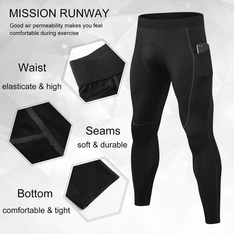 LANBAOSI Men's Compression Pants With Pockets - 2 Pack Workout Leggings For Running & Gym