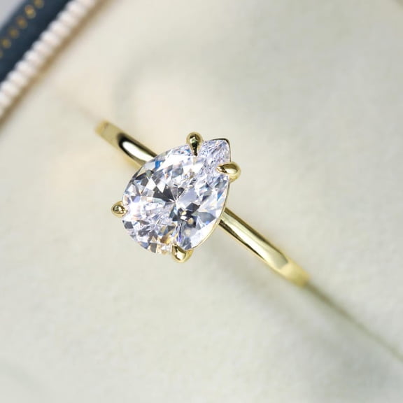 2Ct Pear Cut Real Moissanite Diamond Solitaire Ring In 14K White Gold Plated