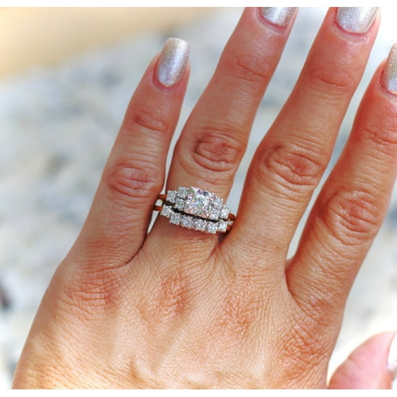 Bluebell Jewels Wedding Women Bridal Ring Set Round Cut Cubic Zirconia 14K White Gold Finish Silver