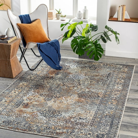 Livabliss Tahmis Vintage Washable Area Rug,7'10" x 10'2",Camel/Grey
