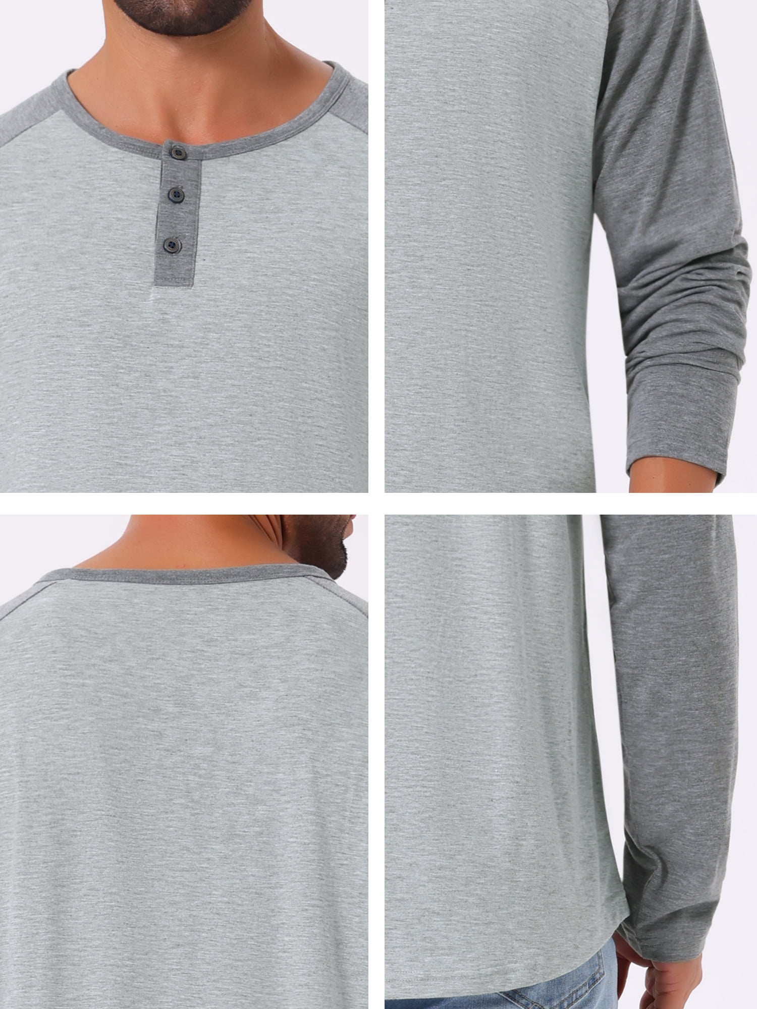 DARING DIVA Men's Raglan Long Sleeve Tee Shirt Baseball Henley T-Shirts L Gray