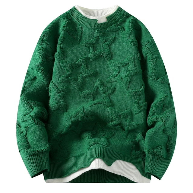 Pisexur Chandails Hommes Doux et Confortables Chandails d'Automne Hommes Décontractés Imprimés Col Rond Couleur Unie Manches Longues Chandail Rayé Vert,m