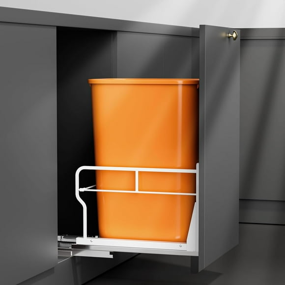 YJHome Withe Pull Out Trash Can Under Cabinet with Soft-Close Slides, Garbage Can Not Included, Cabinet Trash Can Pull Out Kit with Door Mounting Kit, Requires Minimum Cabinets Opening 12" W X 18" D