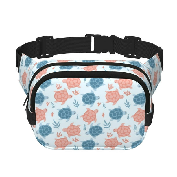 Fotbe Sea Turtle Cangurera Cuadrada con Estampado de Doble Capa, Bolsa de Cintura Ajustable Mini para Hombres y Mujeres