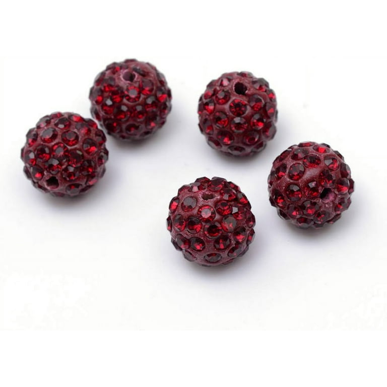 20PCS 10MM Round Straight Holes Drilling Balls Rhinestone Spacer Beads  Crystal Clay Czech Disco Balls DIY Beads Jewelry Accessories (Red) 