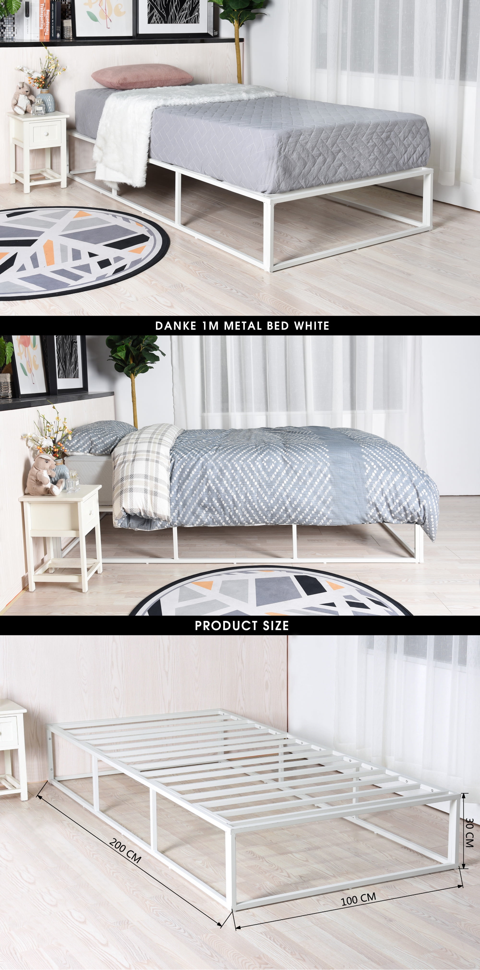 Private Jungle Twin Bed Frame White 12"H Steel Platform Metal Bed Frame with Storage,Heavy Duty Steel Slat and Anti-Slip Support(No Box Spring Needed),White