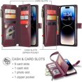 thumbnail image 3 of for iPhone 14 Pro Max Wallet Case, Phone Case for iPhone 14 Pro Max Case with Card Holder for Women Men, Durable Case for iPhone 14 Pro Max with Kickstand Strap Zipper, Red, 3 of 13