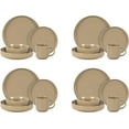 thumbnail image 3 of HomeVss, Nordic Shape Rising Rim Stoneware 20pc Dinnerware Set, Matte Beige with Speckle Finished Effect, 3 of 16