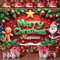 thumbnail image 5 of Red Background Merry Christmas Banner Green Lettering Christmas Display Gold Stars Santa Claus Design Xmas Backdrop for Christmas Party Holiday Decoration Family Party, 5 of 9