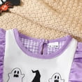 thumbnail image 6 of LIIPEE Girls Boys Outfit Halloween Cartoon Ghost Hat Embroidery Ruffled Long Sleeve Round Neck Shirt Plaid Pants Set Baby Stylish Daily Outfits,Purple,12-18 Months, 6 of 9