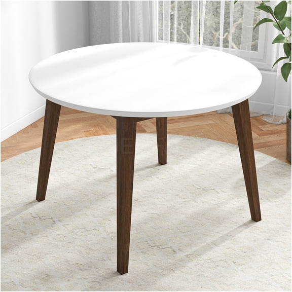 JERFIT Modern Round Dining Table for 4, White Kitchen Table with Solid Wood Pedestal Base, Mid-Century Contemporary Dinner Table for Small Space