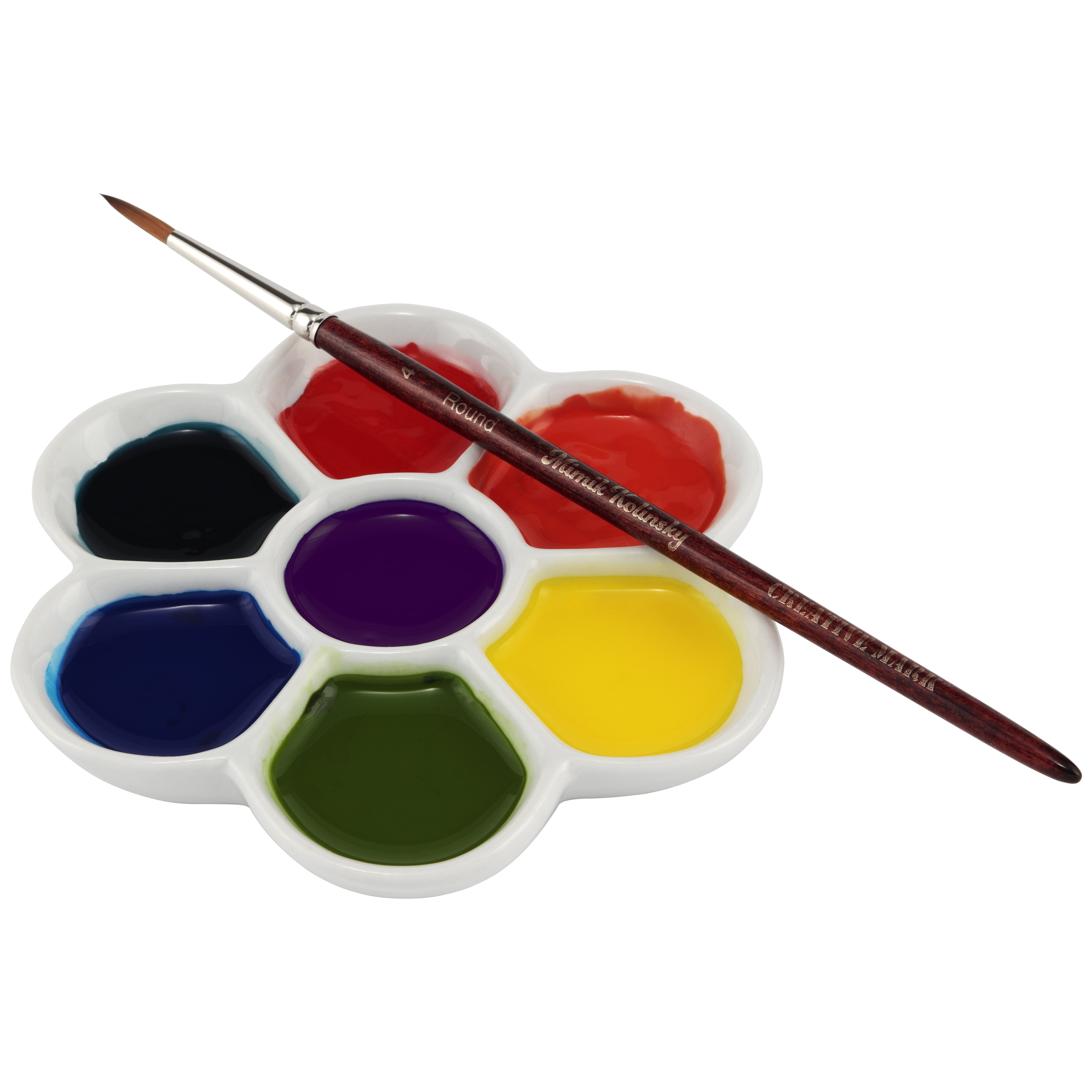 Creative Mark Glazed Flower Porcelain Paint Palette Tray for Watercolor Gouache Color-Mixing - White 4¾ inch Diameter