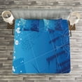 thumbnail image 3 of Ambesonne Underwater Quilted Bedspread Set 3 Pcs, Sharks Ship Compass, Queen Size, Blue White, 3 of 3