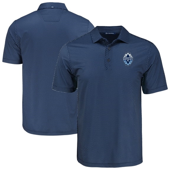 Men's-Cutter & Buck  Navy Vancouver Whitecaps FC Pike Eco Shadow Check Print Recycled Polo