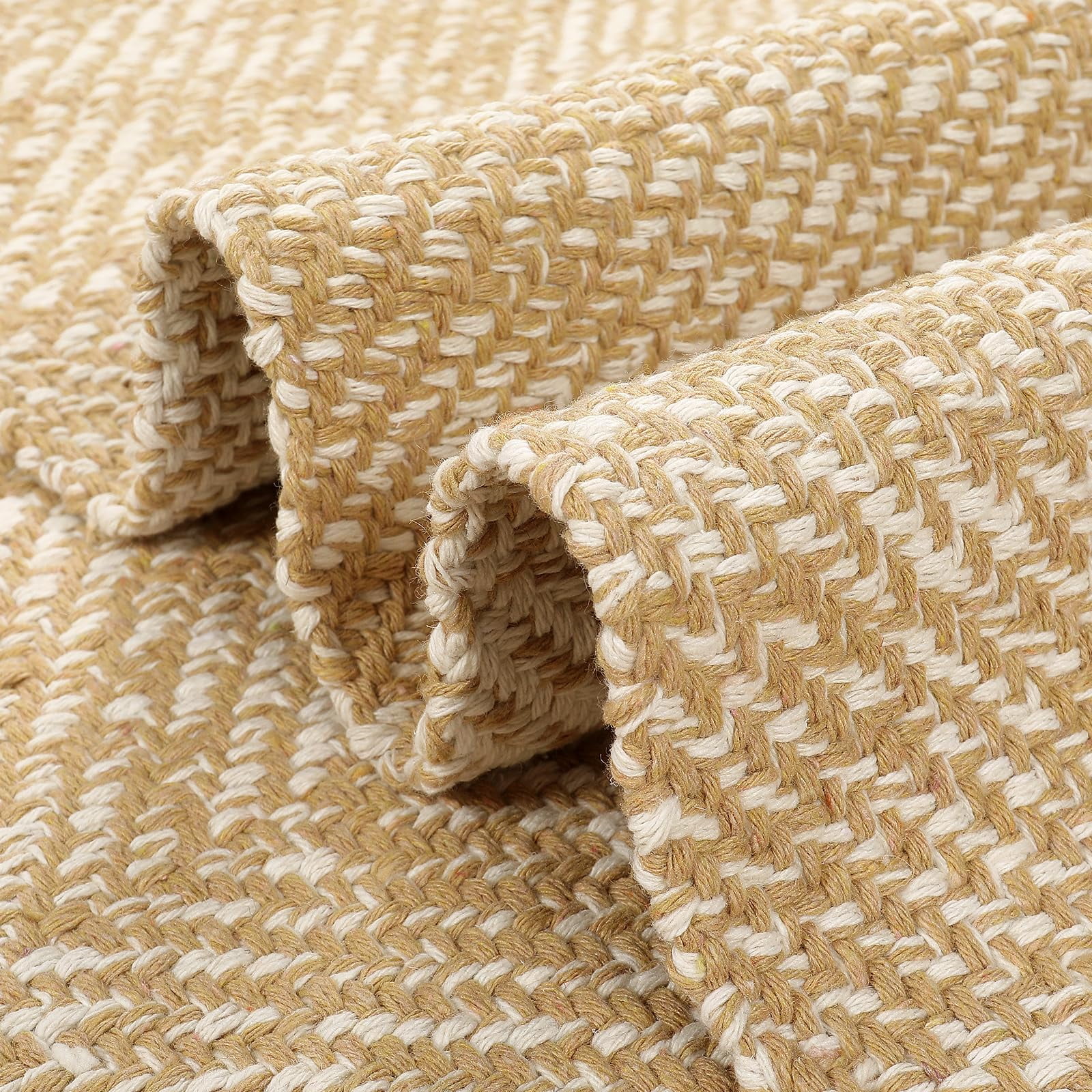SUNDEREY 3'x5' Washable Bedroom Rugs,Area Rug,3x5ft Bohemian Kitchen Rug, Cotton Woven Entryway Rug, Modern Braided Door Mat,Stain Resistant Boho Rug Low-Pile Throw Rug for ‎Dining Room Office,Khaki