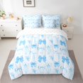 thumbnail image 3 of Manfei Girly Blue Ribbon 7 Pieces Bedding Comforter Set for Kids, Kawaii Cartoon Bow-tie Full Bedding Set, Princess Bowknot Style Reversible Fitted Sheet Flat Sheet, Luxury Bedroom Decor, 3 of 8