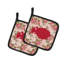 Caroline's Treasures BB1016-RS-PK-PTHD Fish - Blowfish Shabby Chic Pink Roses Pair of Pot Holders , 7.5HX7.5W,