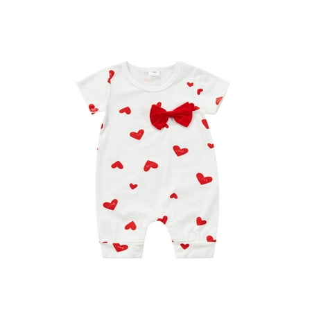 

Genuiskids Newborn Baby Girls Bodysuits Letter Hearts Printing Romper Bowknot Decoration One-Piece Clothes for Valentine s Day Birthday 0-18 Months