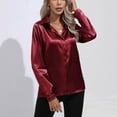thumbnail image 4 of AKOEE Womens Button Down Satin Shirt Office Work Dressy Casual Lapel Collared Shirts Long Sleeve Business Silk Tops (Small, Wine), 4 of 5