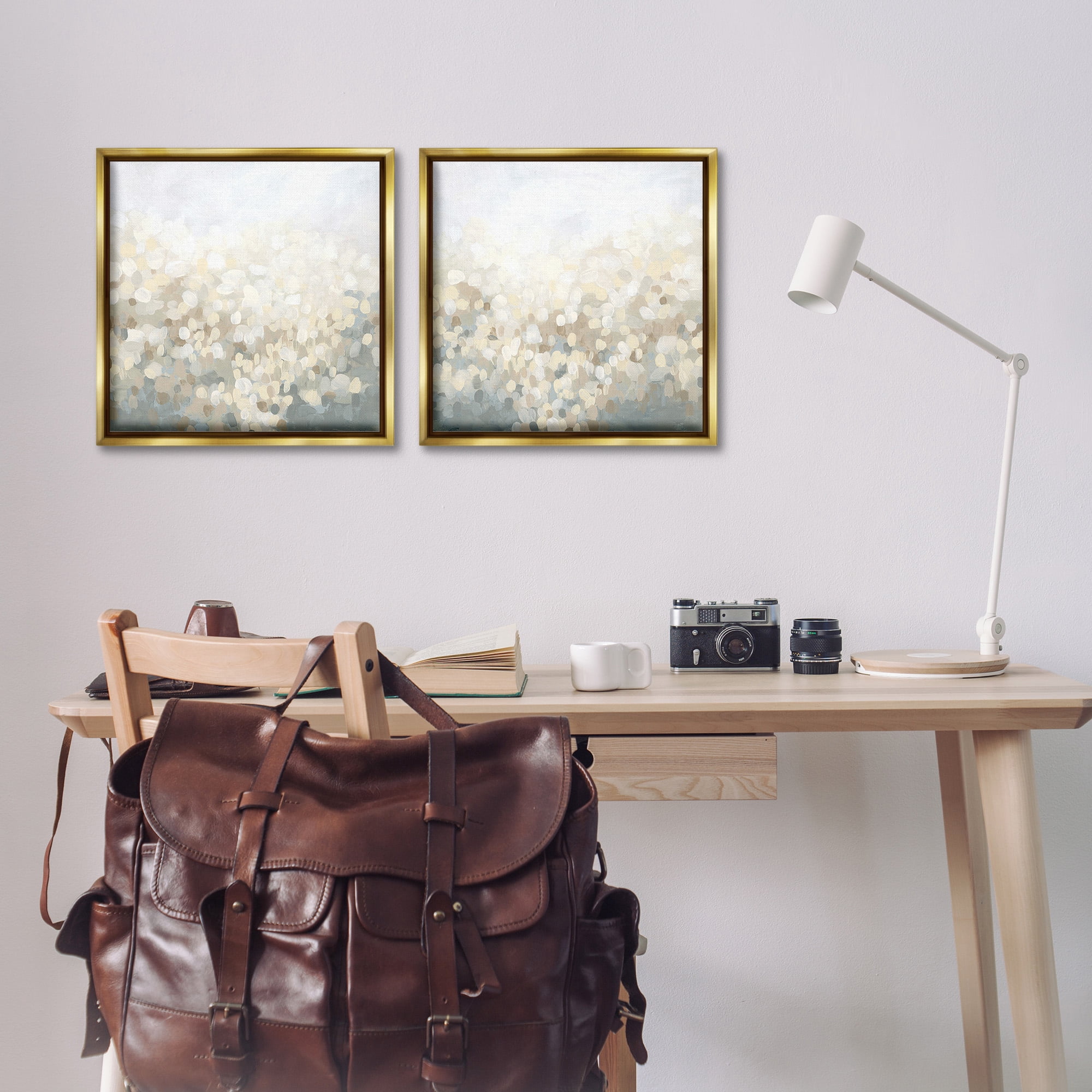 Stupell Industries Subtle Speckled Landscape Abstract Painting Gold Floater Framed Canvas Art Print Wall Art, 18 x 18, Set of 2