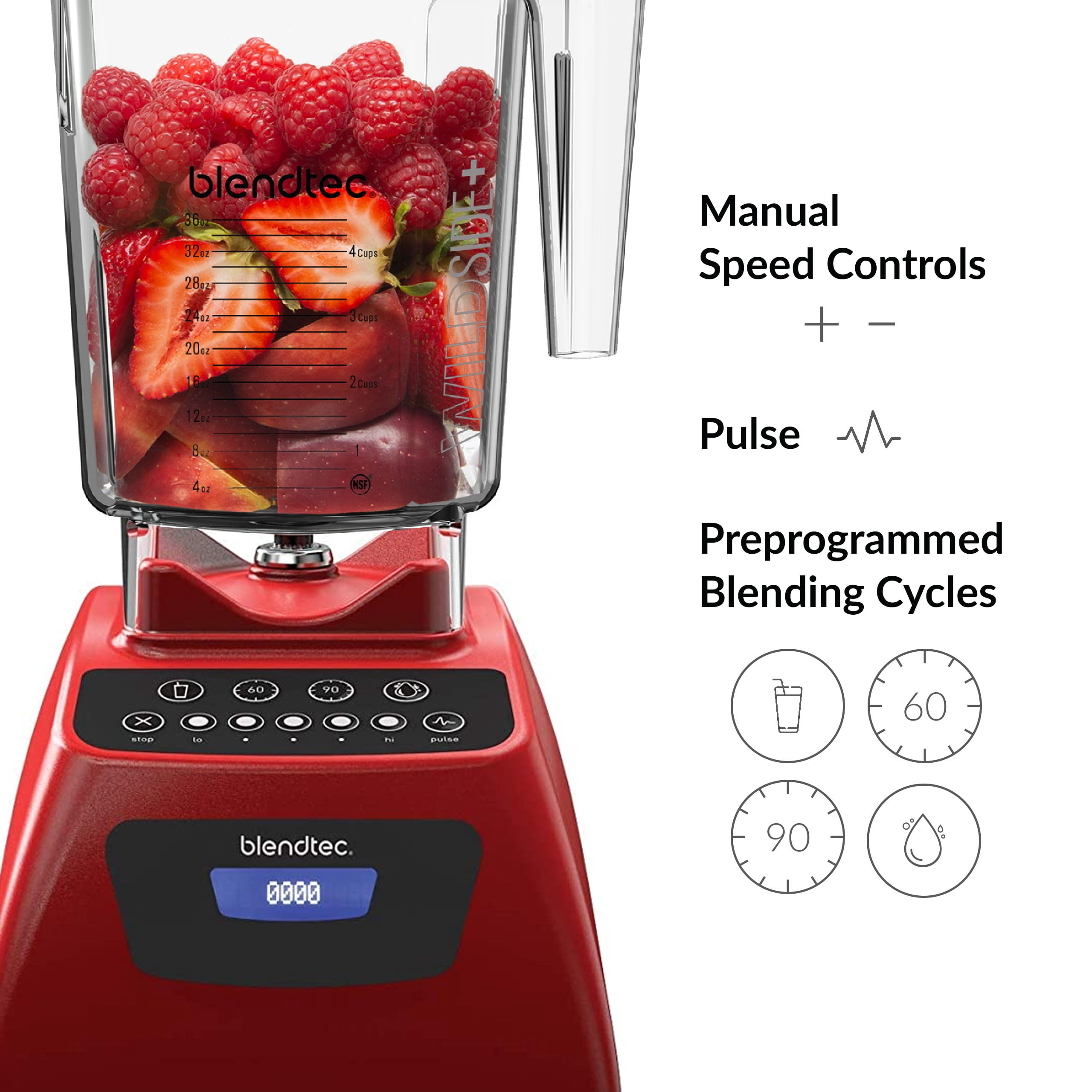 Blendtec Classic 575 Blender, 90 oz WildSide+, and 75 oz FourSide Blender Jar - Kitchen Blender Bundle- Poppy Red