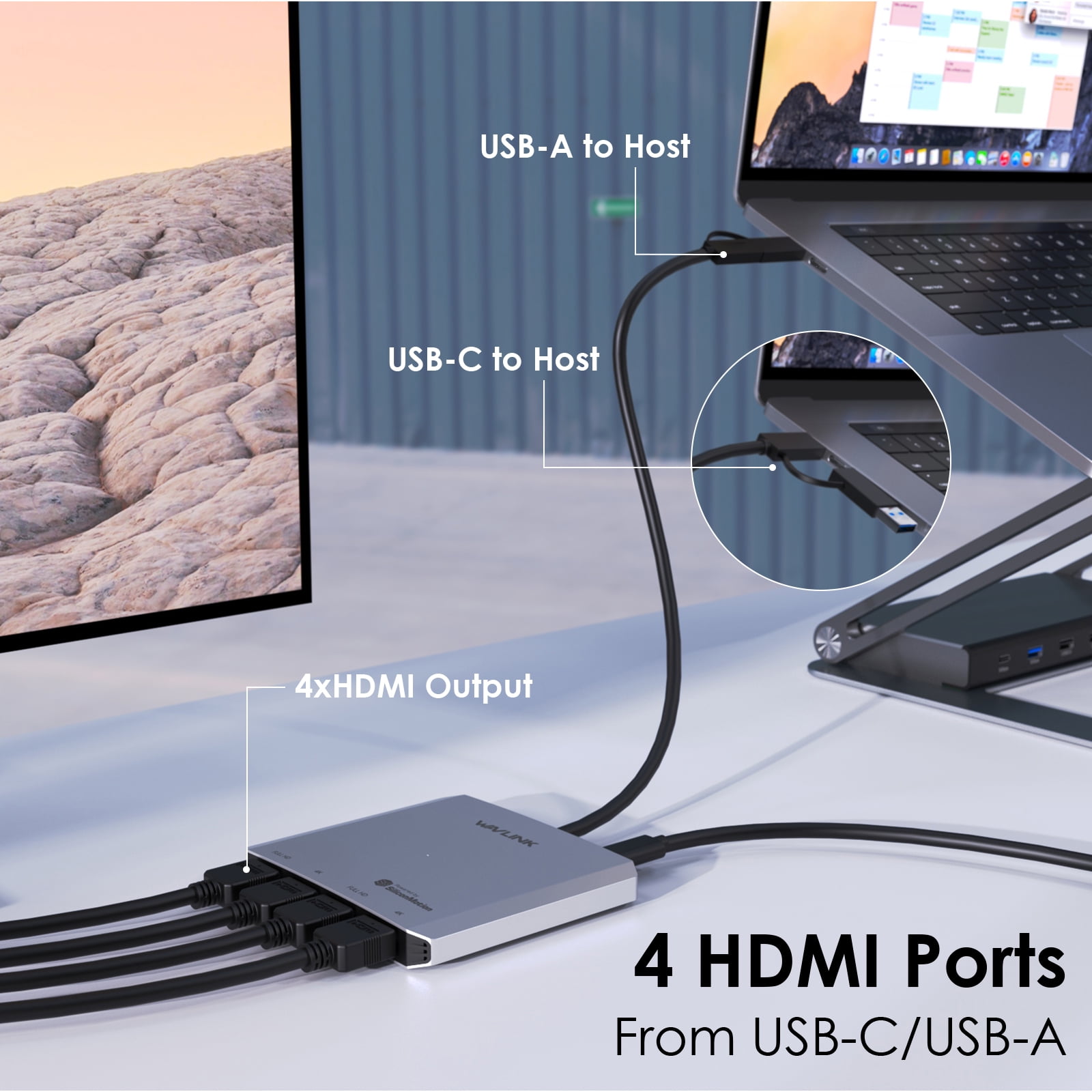 WAVLINK Quad Display USB Adapter with 4K@30Hz/1080P@60Hz HDMI Ports, USB Laptop Adapter 5Gbps Data Transfer Speed for Intel/Mac&Windows Laptop