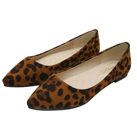 

Fashion Leopard Shoes Flat-heeled Shoes Pointed Shoes Leisure for Women Ladies (Brown Leopard Size 37)