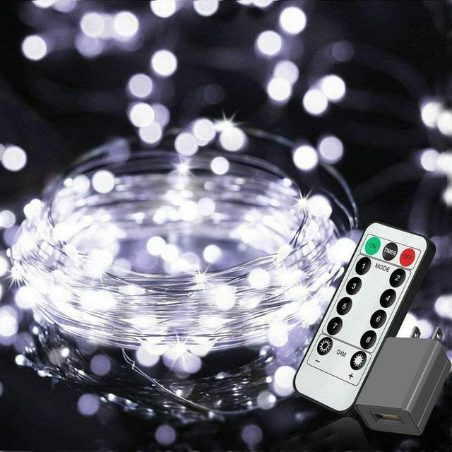 Plug in Fairy Lights with Remote Control Timer, 8 Modes 33ft 100 LED Dimmable String Lights, Waterproof Firefly Starry Lights Twinkle Lights for Indoor Outdoor Decoration, UL-Listed, White