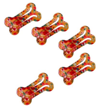 5 pcs/set Mini Grid, Stripe Pattern Lightweight Pet Hair Accessories for Small Dogs Bone Shape Pet Hairpin Cat Grooming Supplies Dog Hair Clip Snap Hair Clips ORANGE FLORAL