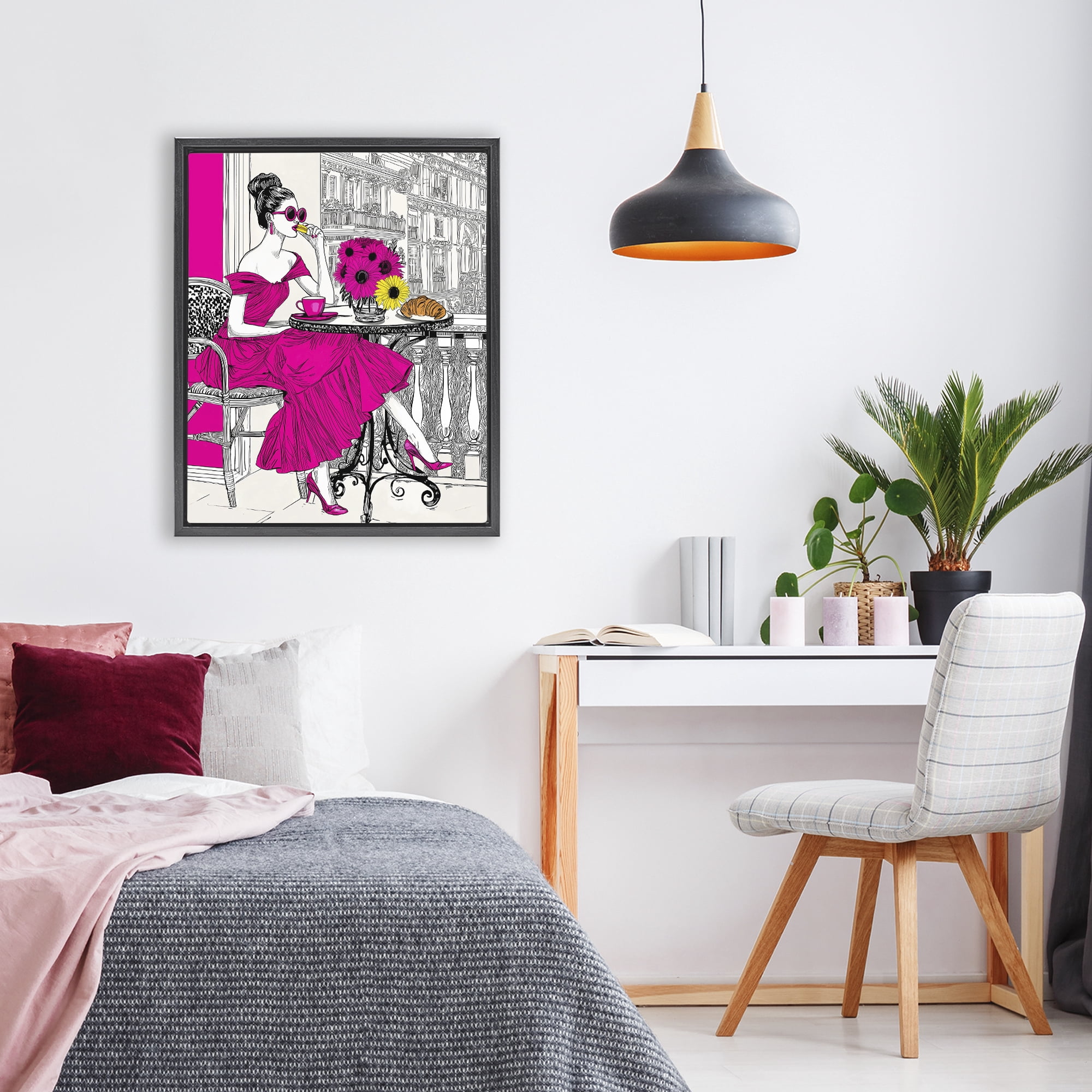Stupell Industries Glamorous Brunch on Balcony Black Framed Floater Canvas Wall Art, design by Jess Stempel