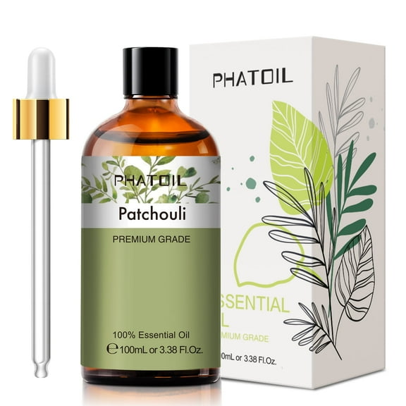 PHATOIL 3.38 fl.Oz Patchouli Essential Oils 100% Pure Natural for Diffuser, Humidifier, Relax, Skin Care, Massage, Hair Growth, Soap, Candle, Bath Bombs Making - 100ML