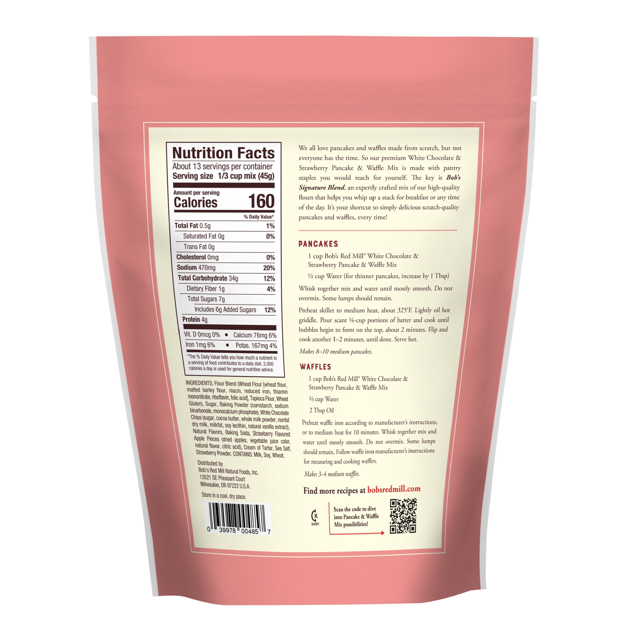 (2 pack) Bob's Red Mill White Chocolate & Strawberry Pancake & Waffle Mix 20 oz