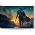 thumbnail image 1 of JOOCAR Tapestry Banner Star Wars Mandalorian Yoda Blue Death Star Wall Posters Wall Hanging Decoration for Bedroom Dorm Cool-for Party Art Wall Tapestry (59" x 71), 1 of 6