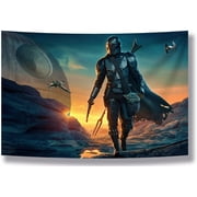 JOOCAR Tapestry Banner Star Wars Mandalorian Yoda Blue Death Star Wall Posters Wall Hanging Decoration for Bedroom Dorm Cool-for Party Art Wall Tapestry (59" x 71)