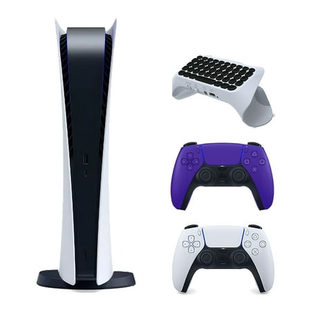 Sony Playstation 5 Digital Edition Console with Extra Purple Controller and Surge QuickType 2.0 Wireless PS5 Controller Keypad Bundle