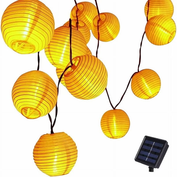 Guirnalda de luces LED solares con 20 bolas LED, 5 m de longitud, múltiples modos de iluminación para casa y jardín (blanco cálido)