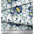 thumbnail image 2 of Soimoi White Heavy Satin Fabric Leaves & Peony Floral Decor Fabric Printed Yard 56 Inch Wide, 2 of 3
