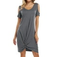 thumbnail image 2 of Women's Twist Knot T Shirt Dress Casual V Neck Cold Shoulder Knee Length Tunic Dresses, 2 of 7