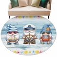 thumbnail image 2 of Summer Nautical Round Living Room Rugs 6 ft, Cute Gnomes Crab Cartoon Rudder Starfish Blue Wood Grain Washable Area Rug with Non-Slip Sturdy Edge Binding Round Carpet for Kitchen Office Bedroom, 2 of 9