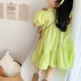 thumbnail image 5 of Baby Girls's Dress Puff Sleeve Princess Style Solid Color Loose Simple Dress Daily Wear, 5 of 8