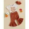 thumbnail image 4 of Toddler Baby Girls Halloween Thanksgiving Outfits Short Sleeve Letters T-shirt +Flare Pants +Headbands Set Cute Clothes, 4 of 7