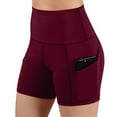 thumbnail image 3 of QLEICOM Womens Athletic Shorts, Plus Size Shorts, Solid Pocket High-waist Hip Stretch Pants Running Fitness Yoga Shorts, Running Shorts, Comfy Beach Shorts, Cycling Shorts Wine M, 3 of 6