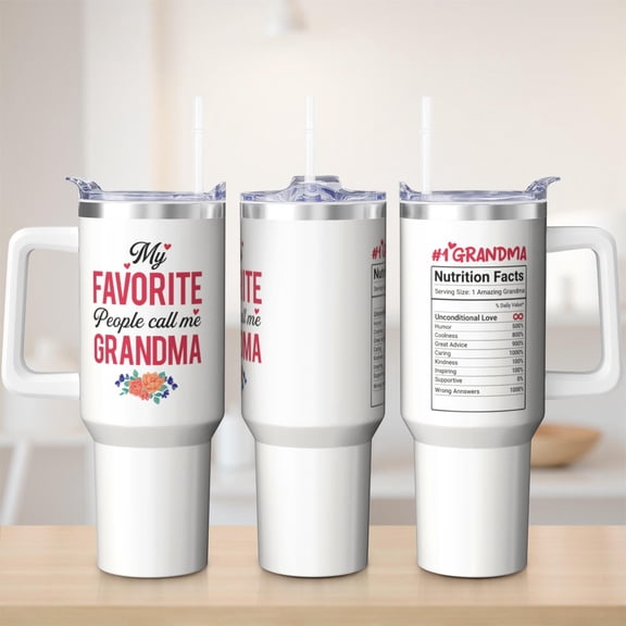 Grandma tumbler 40 oz tumbler with handle and straw 304 stainless steel travel cup coffee mug water bottle suitable as a gifts for women mother's day gift Grandma's gift