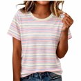 thumbnail image 2 of ClodeEU Women's Crew Neck Short Sleeve Striped T-Shirt,Slim Casual Summer Tee Top Pink,Women's Plus XL, 2 of 5