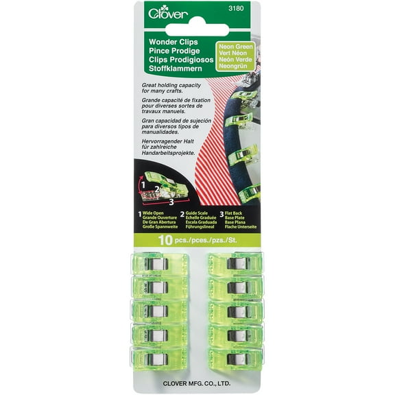 Clover Wonder Clips-Neon Green 10/Pkg