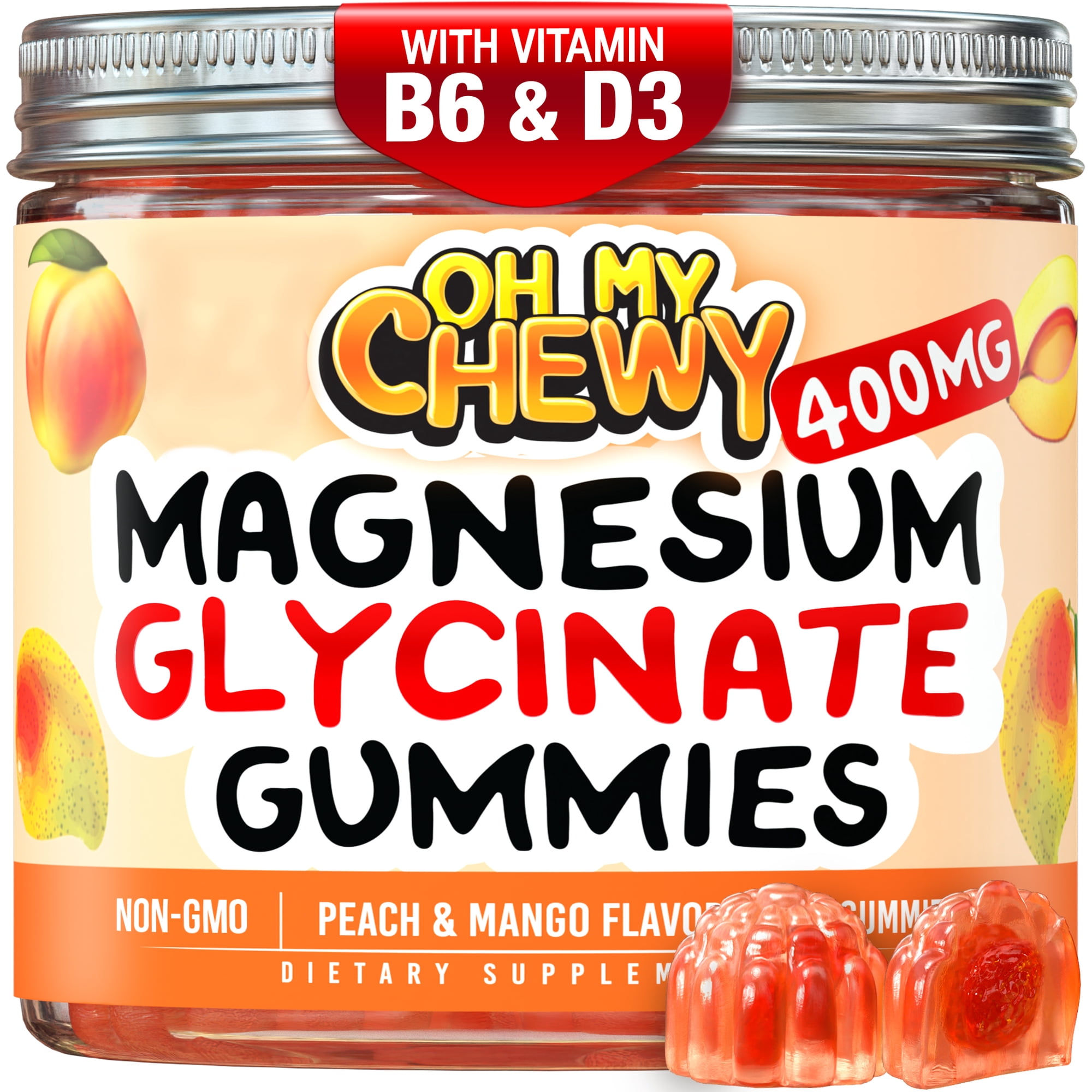 Center-Filled Magnesium Glycinate Gummies 400MG - High Absorption for Kids, Teens & Adults - Supplement for Sleep, Calm & Muscle Relaxation with B6 & D3 - Gluten Free & Vegan Friendly - 60 Count