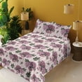 thumbnail image 2 of Ambesonne Romantic Floral Fitted & Flat Sheet with Shams 4 Pcs Set, Peony Flowers Print, Queen, Pale Lilac and Forest Green, 2 of 5