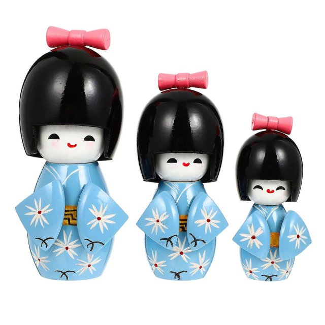 3pcs Wooden Kimono Doll Figurine Desktop Japanese Kimono Doll Collectible Figurines