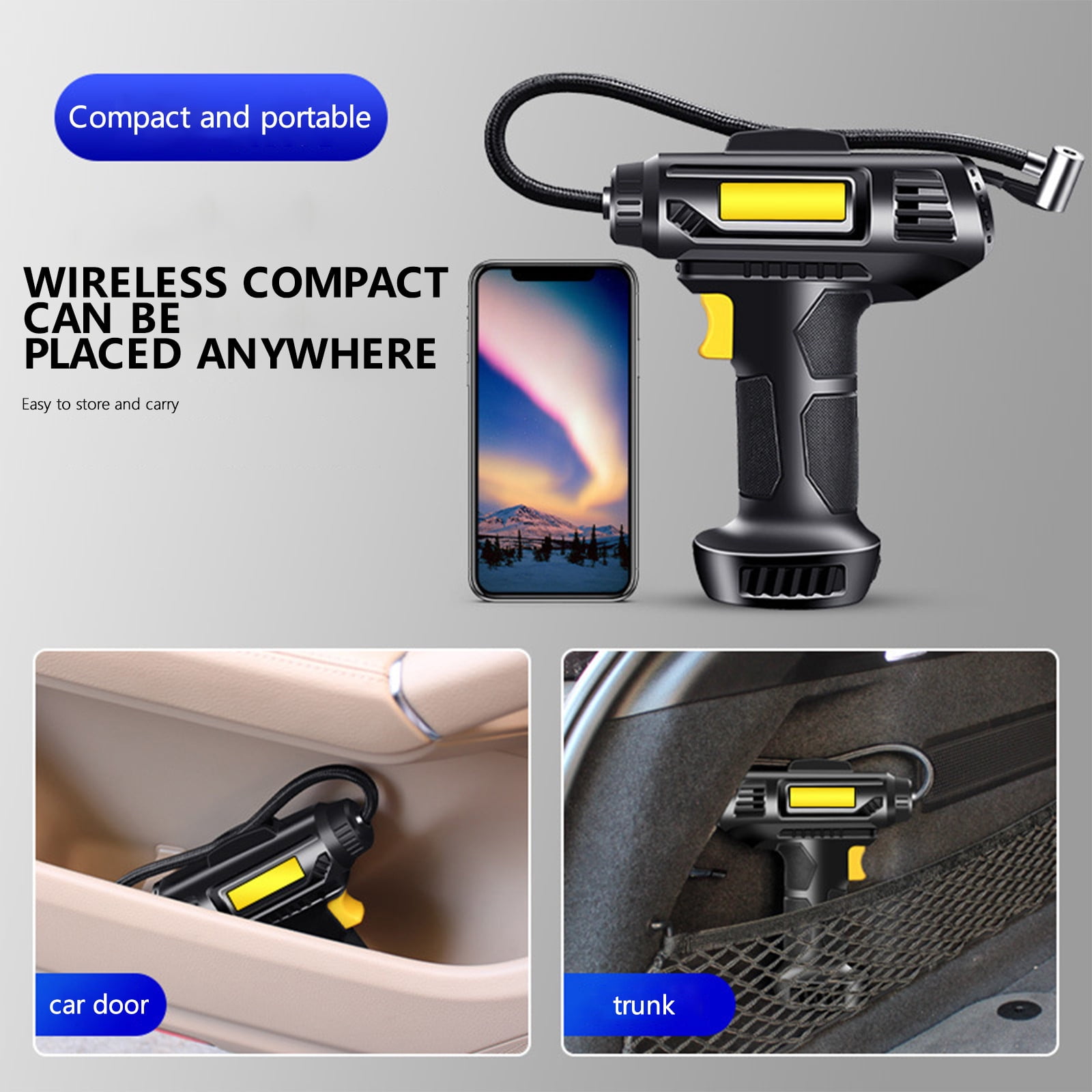 Avid Power Cordless Tire Inflator, 120W Rechargeable Air Compressor with Digital Gauge & Car Adapter, Portable for Cars, Bikes & Inflatables